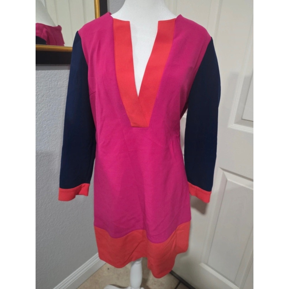 Diane von Furstenberg DVF Dress 8 Pink Orange Navy Colorblock Shift Long Sleeve